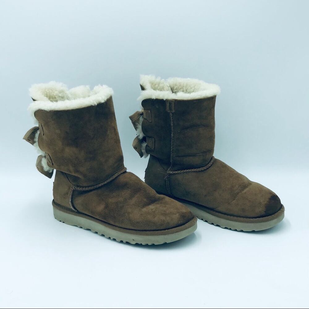 Ugg Women's 7 Classic Tall Boots Brown Shearling Bows Fur Lined Pull On